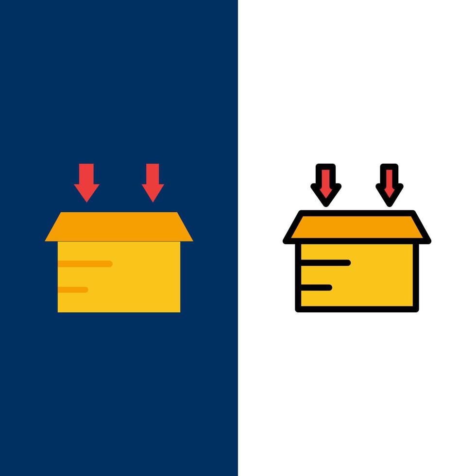 låda logistisk öppen ikoner platt och linje fylld ikon uppsättning vektor blå bakgrund
