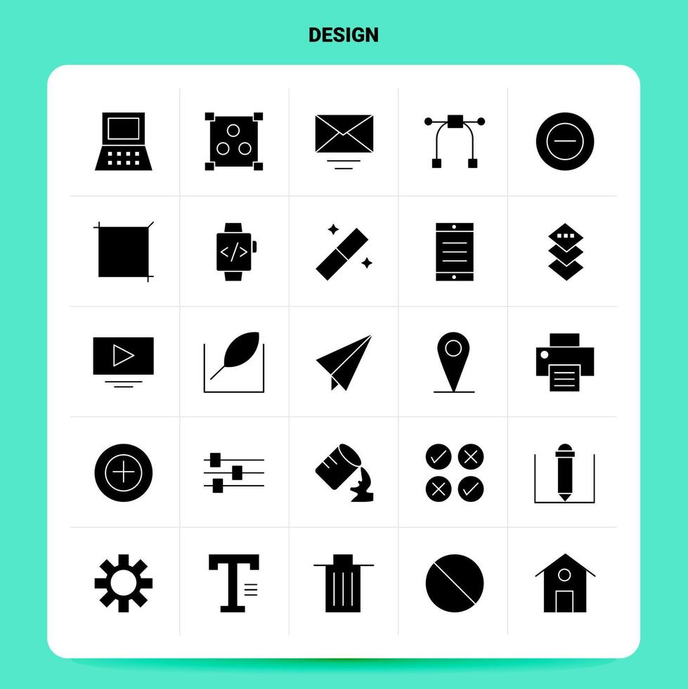 fast 25 design ikon uppsättning vektor glyf stil design svart ikoner uppsättning webb och mobil företag idéer design vektor illustration