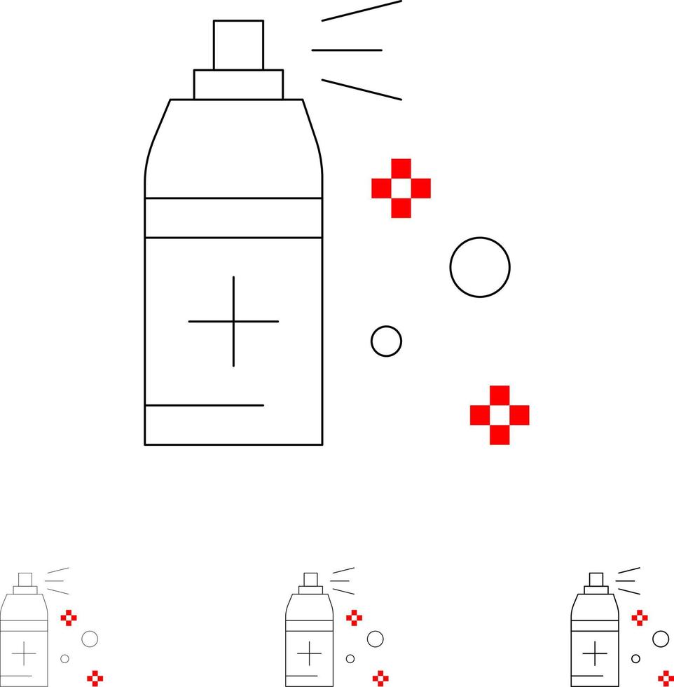 Flaschenreinigungsspray Fett und dünne schwarze Linie Symbolsatz vektor