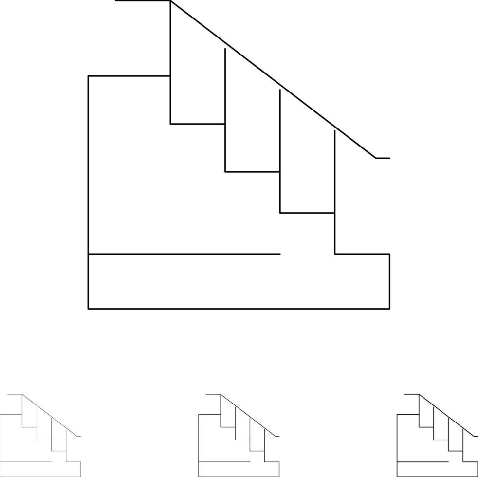 Bau nach unten Haustreppe Fett und dünne schwarze Linie Symbolsatz vektor