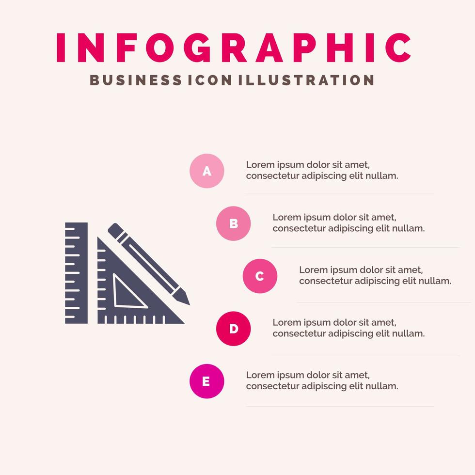 skala konstruktion penna reparera linjal klämma fast ikon infographics 5 steg presentation bakgrund vektor