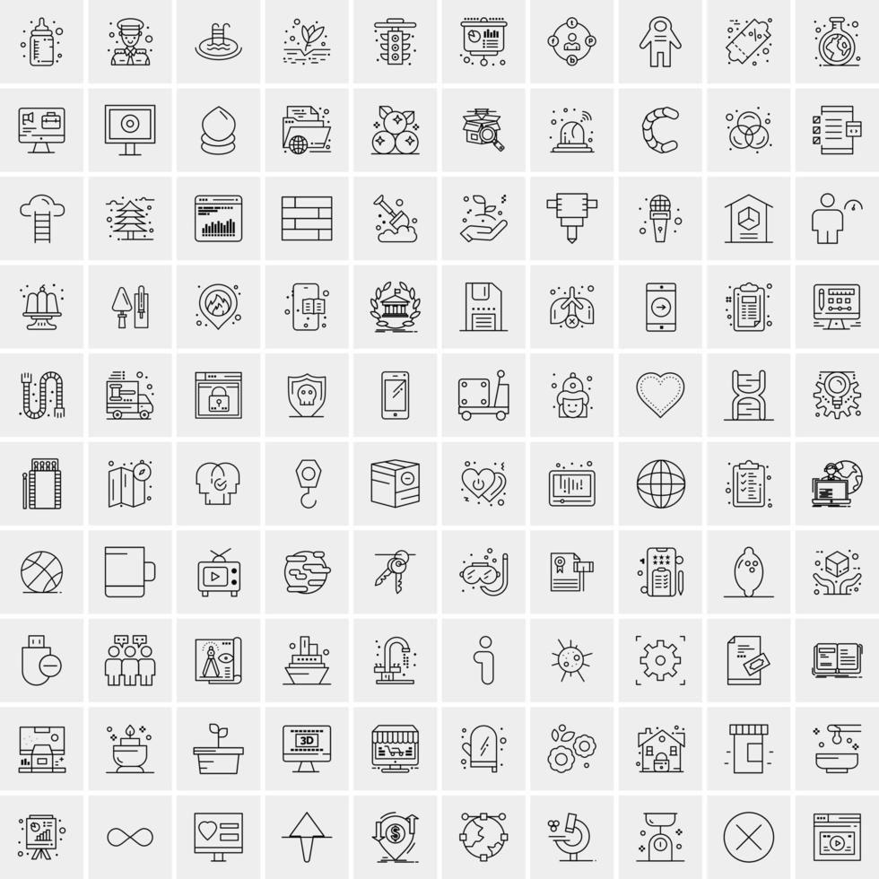 100 universell svart linje ikoner på vit bakgrund vektor