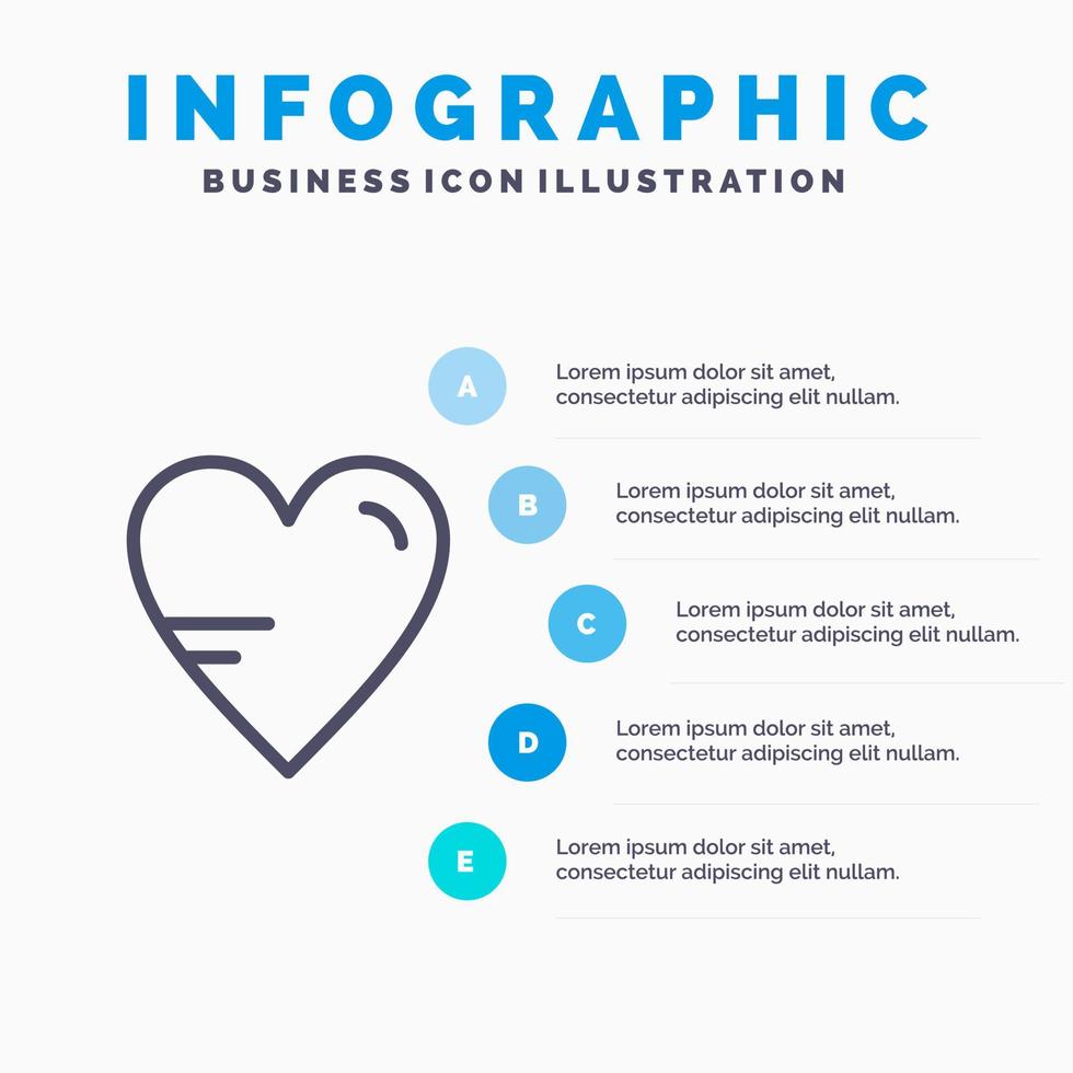 hjärta kärlek studie utbildning linje ikon med 5 steg presentation infographics bakgrund vektor
