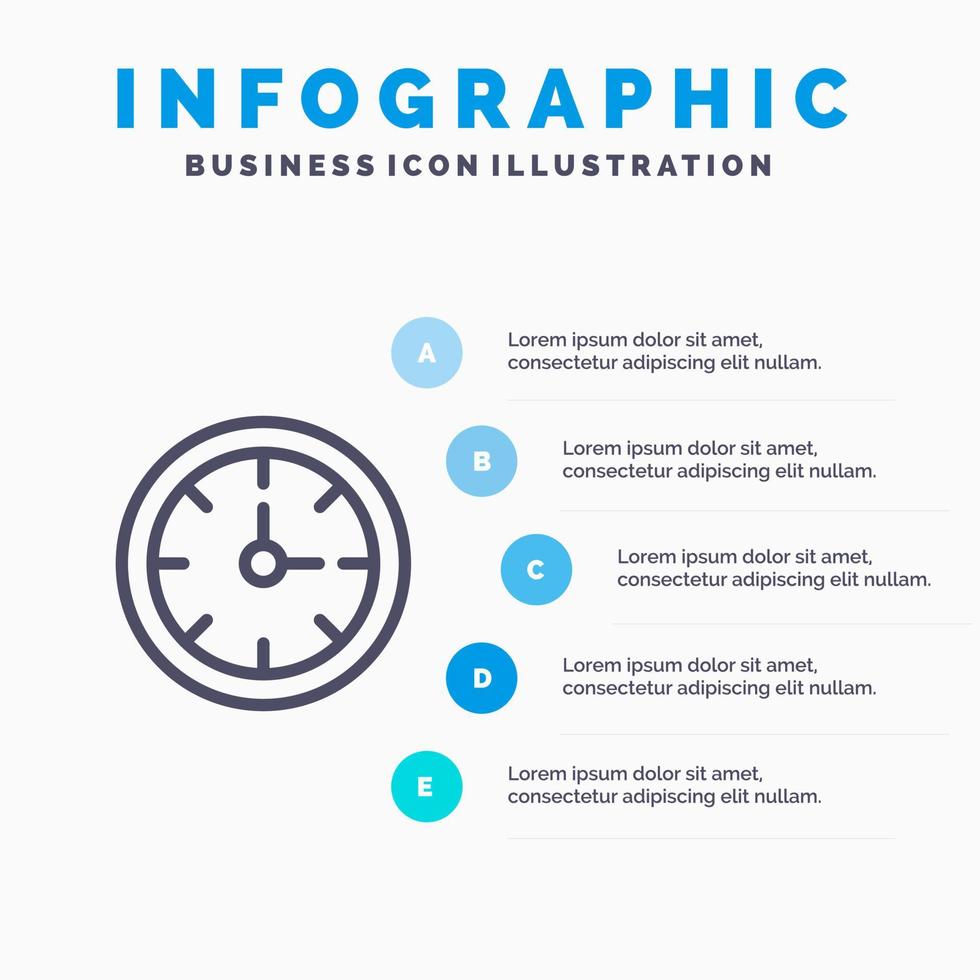 larm klocka stoppur tid linje ikon med 5 steg presentation infographics bakgrund vektor