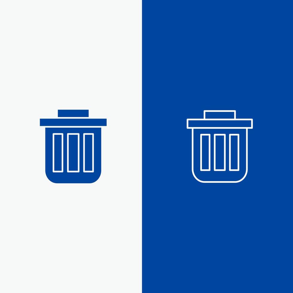 Papierkorb bin kann Container Mülleimer Bürolinie und Glyphe festes Symbol blaues Banner Linie und Glyphe festes Symbol blaues Banner vektor