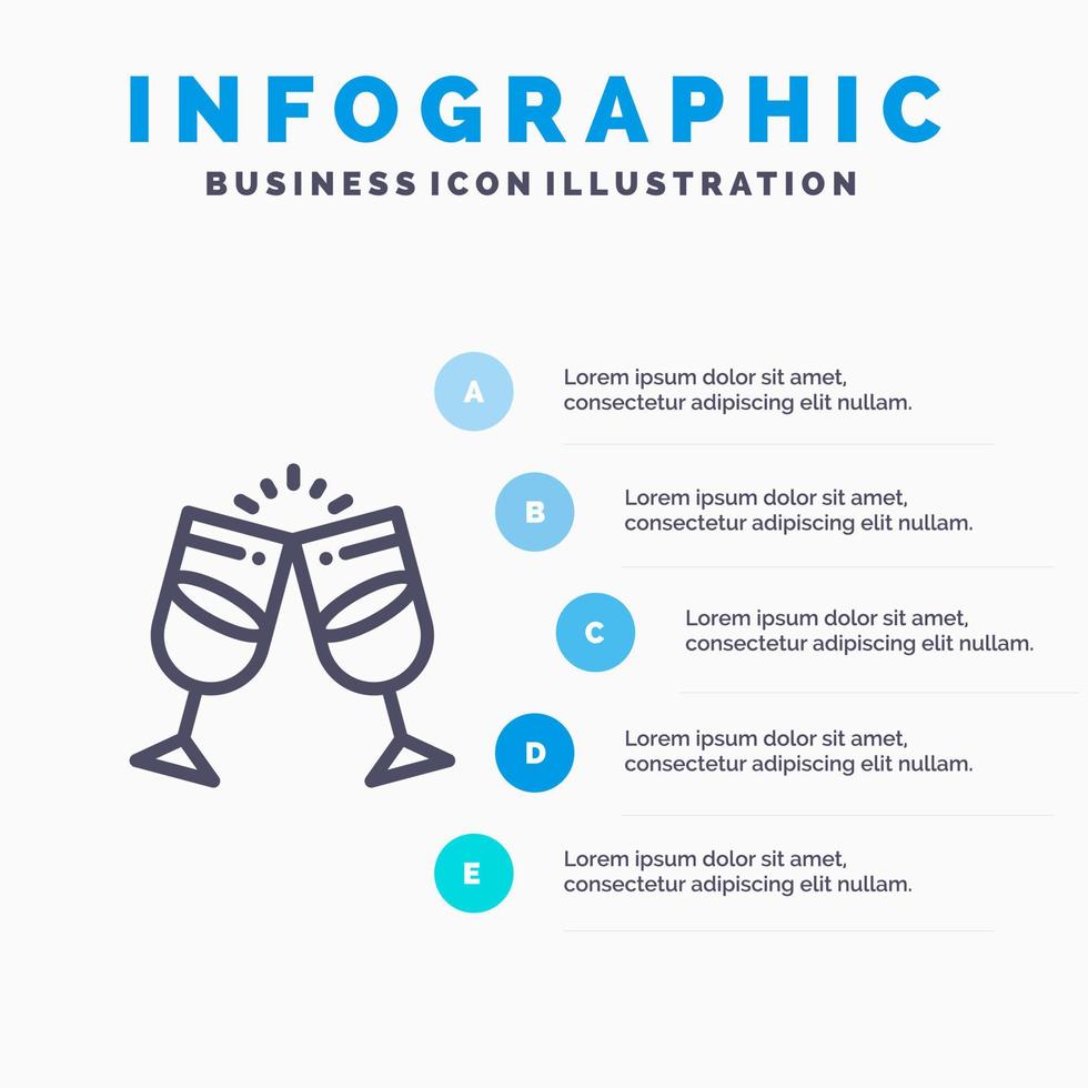 dryck alkohol juice romantisk par linje ikon med 5 steg presentation infographics bakgrund vektor