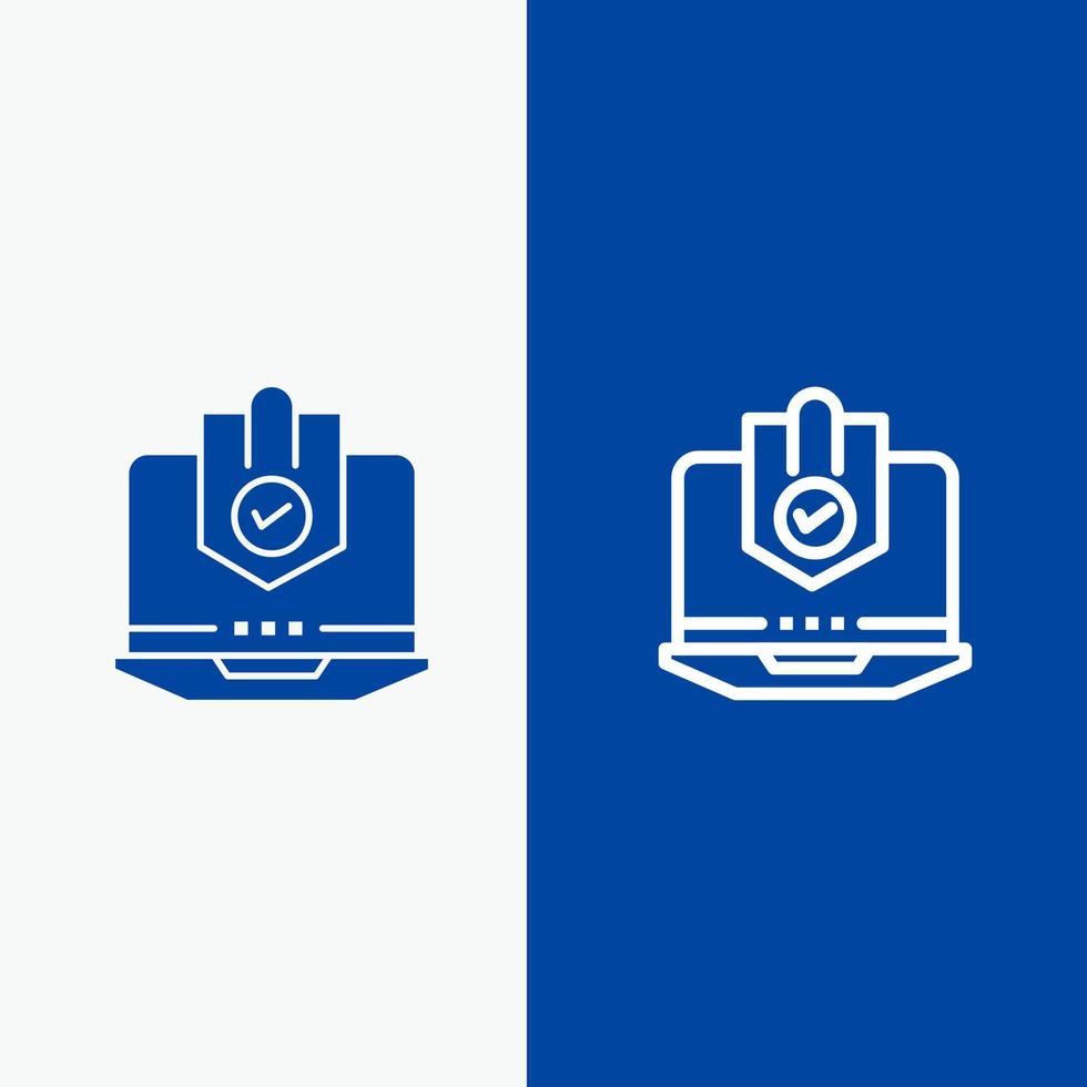 Antivirus-Computer Internet-Laptop geschützter Schutz Sicherheitslinie und Glyphe solides Symbol blaues Banner Linie und Glyphe solides Symbol blaues Banner vektor