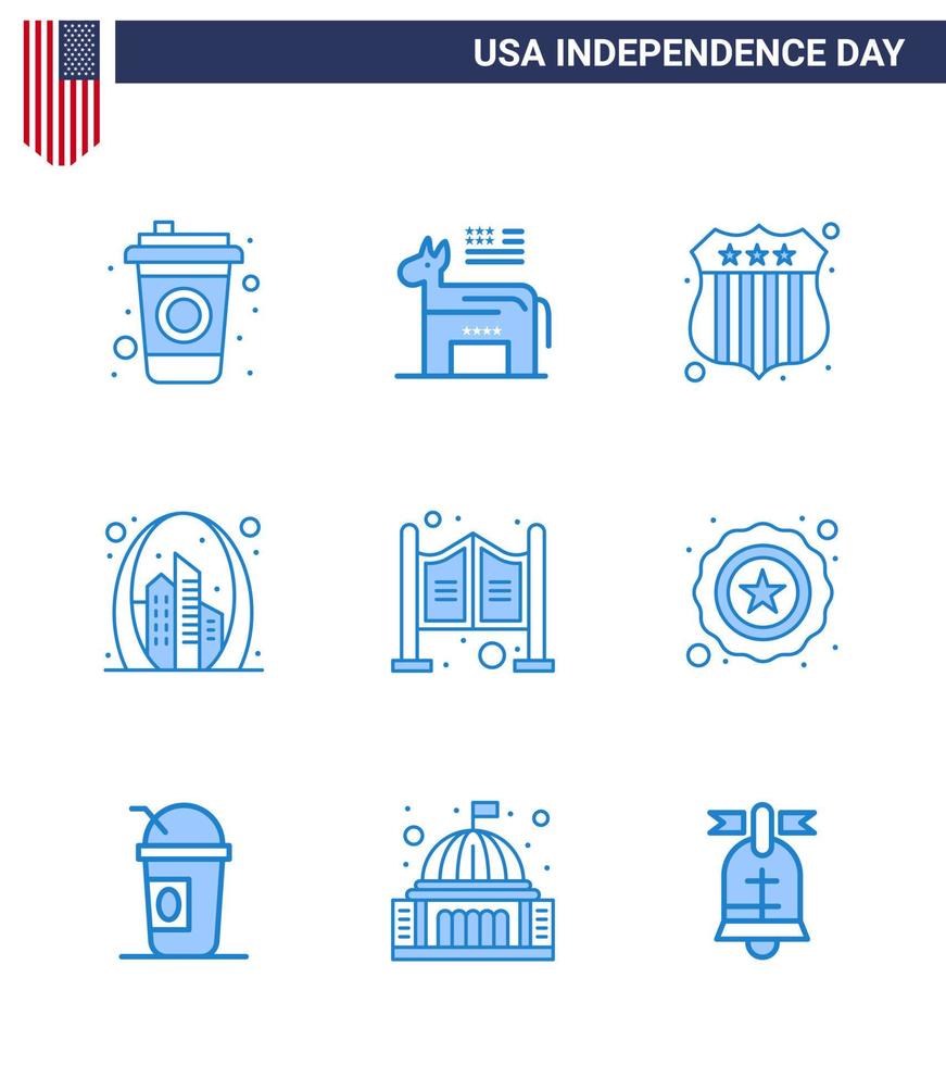 9 kreativ USA ikoner modern oberoende tecken och 4:e juli symboler av salong dörr undersöker USA Port redigerbar USA dag vektor design element