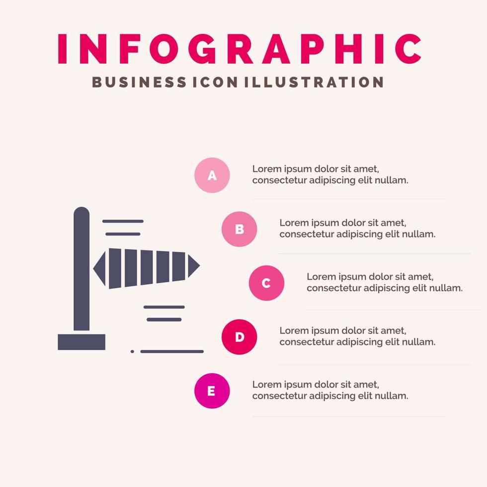 Luft Wind windig festes Symbol Infografiken 5 Schritte Präsentationshintergrund vektor