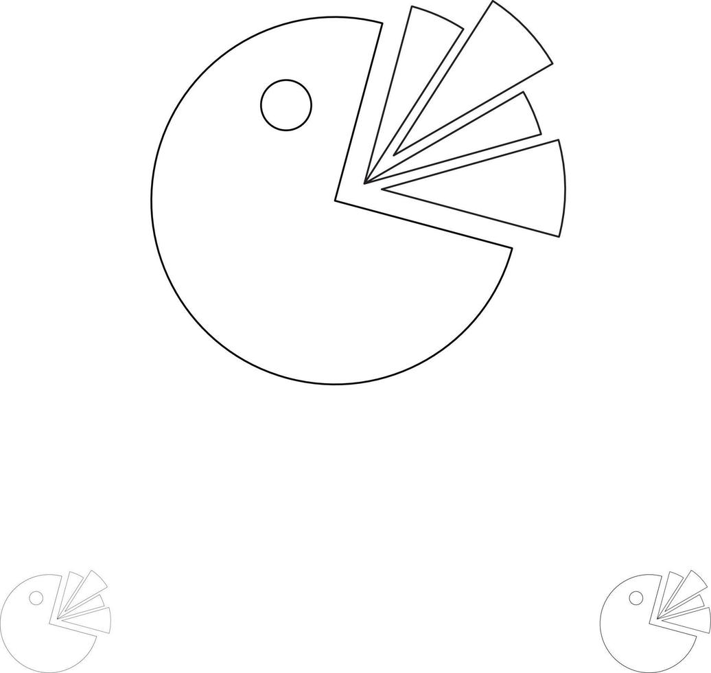 Kreisdiagramm-Präsentationsdiagramm Fett und dünne schwarze Linie Symbolsatz vektor