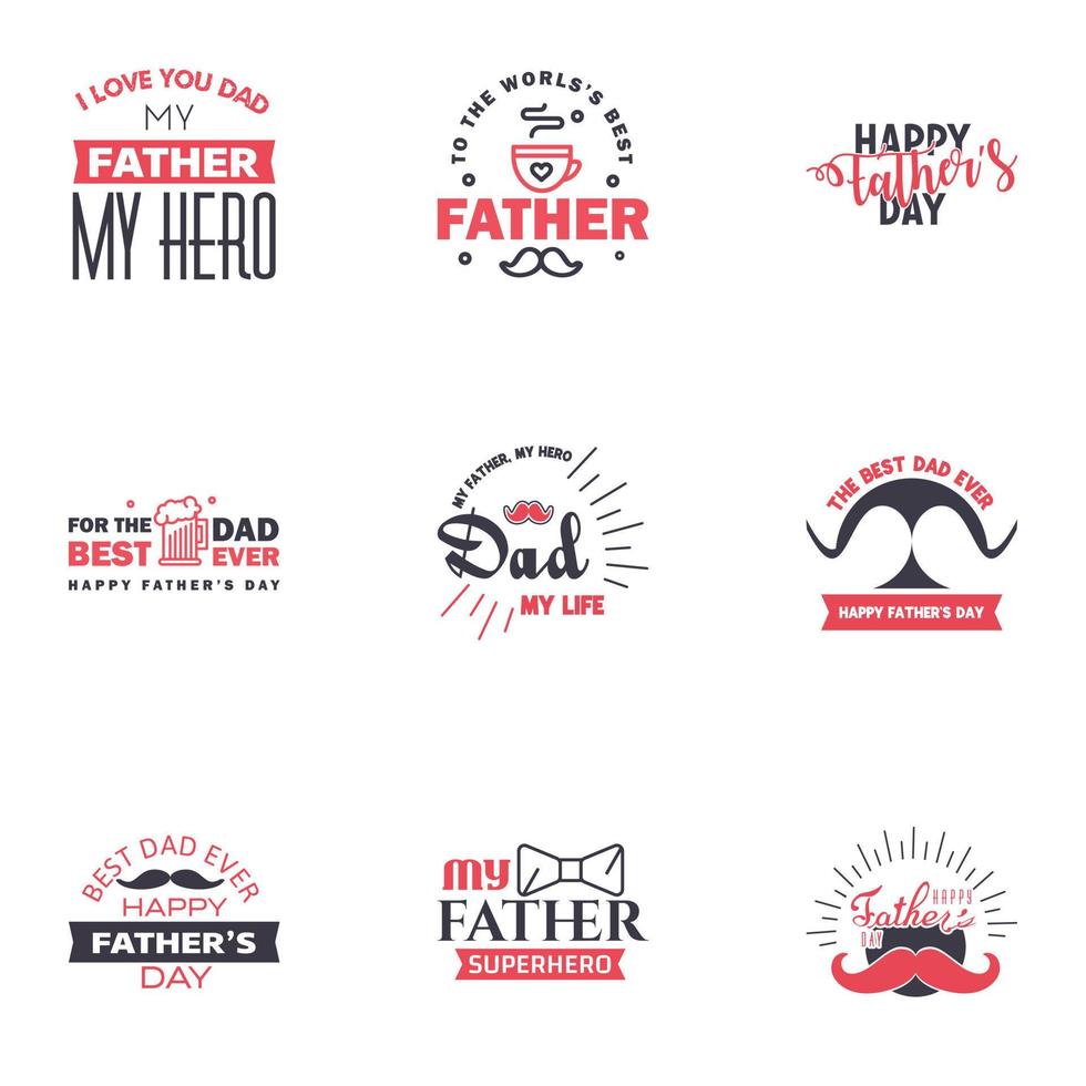 Happy Fathers Day 9 schwarz-rosa Schriftzug Happy Fathers Day editierbare Vektordesign-Elemente vektor