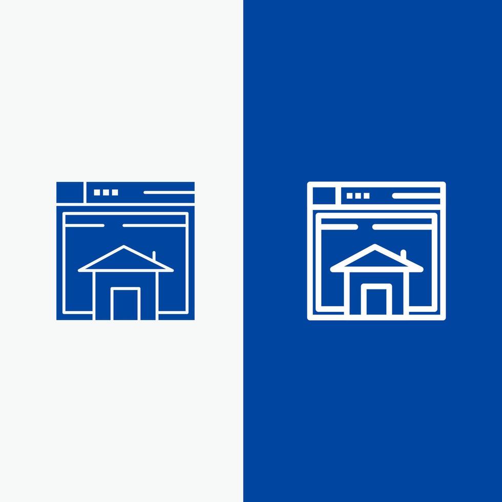 Startseite verkaufen Web-Layout-Seite Website Linie und Glyphe festes Symbol blaues Banner Linie und Glyphe festes Symbol blaues Banner vektor