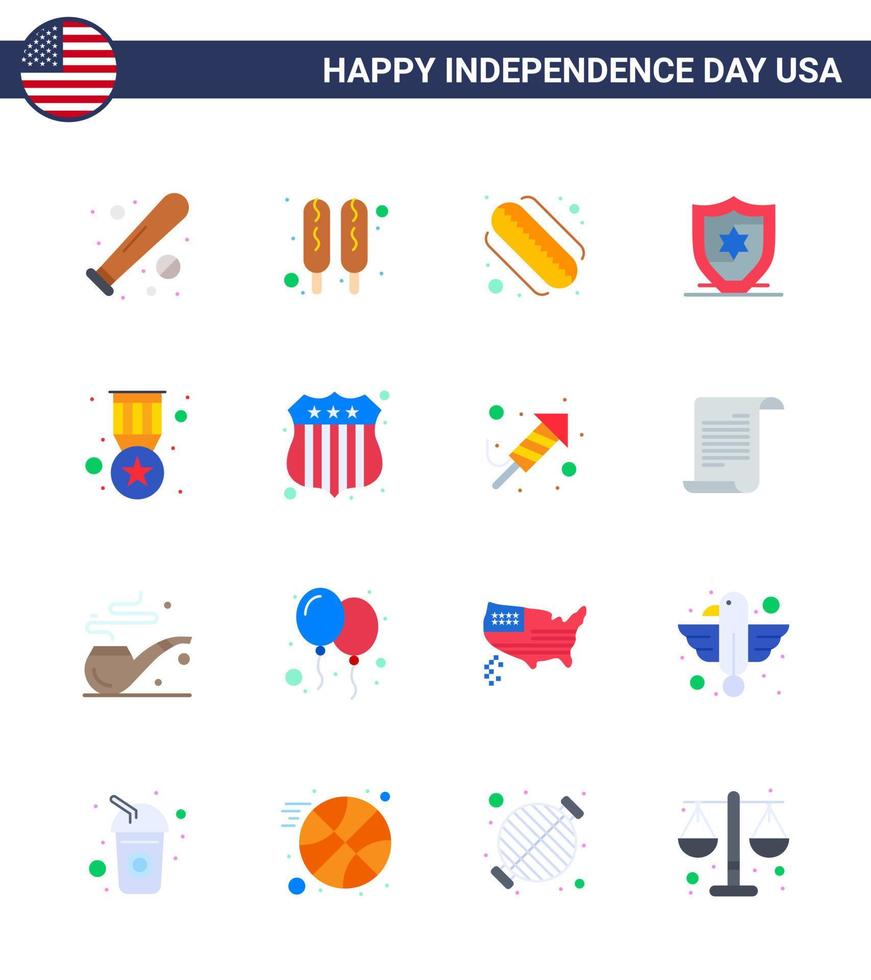 Stock Vector Icon Pack von American Day 16 Line Zeichen und Symbolen für militärisches Abzeichen American Award Protection editierbare Usa Day Vektor Design Elemente