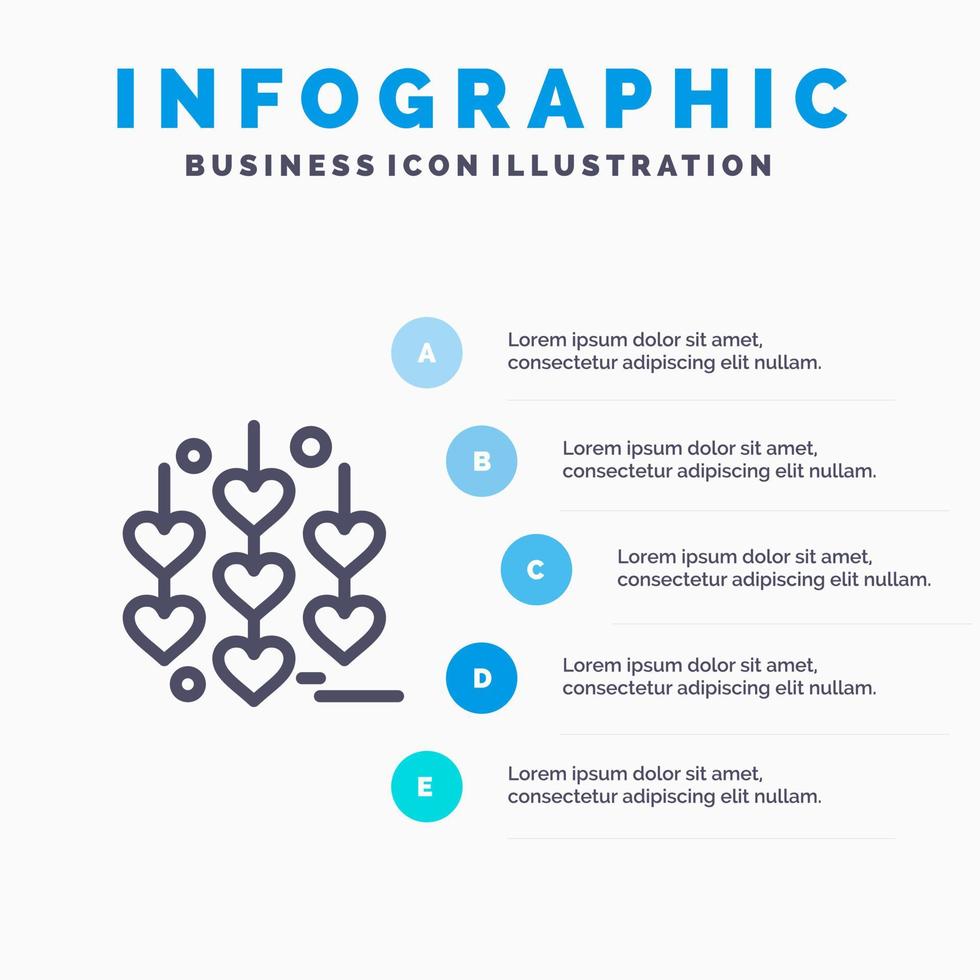 Herz Liebe Kettenlinie Symbol mit 5 Schritten Präsentation Infografiken Hintergrund vektor