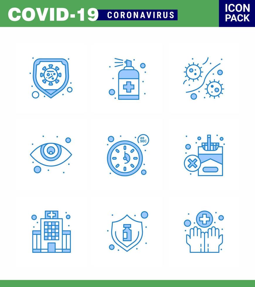 einfacher satz von covid19 schutz blau 25 icon pack symbol enthalten uhr sehvermögen seife augenpflege plasm virales coronavirus 2019nov krankheitsvektordesignelemente vektor