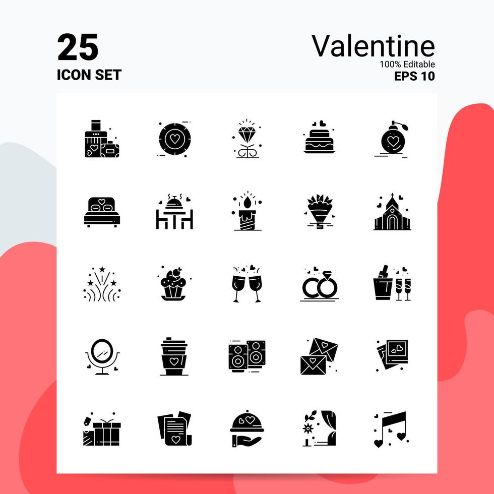 25 Valentinstag-Icon-Set 100 bearbeitbare Eps 10 Dateien Business-Logo-Konzept-Ideen solides Glyphen-Icon-Design vektor