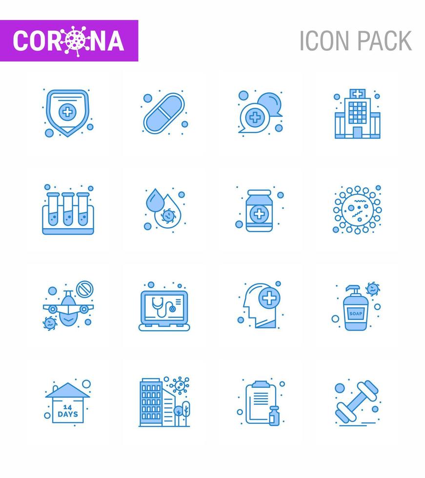 covid19 Corona-Virus-Kontaminationsprävention blaues Symbol 25 Pack wie Test-Gesundheitskommunikation medizinisches Gebäude virales Coronavirus 2019nov-Krankheitsvektor-Designelemente vektor