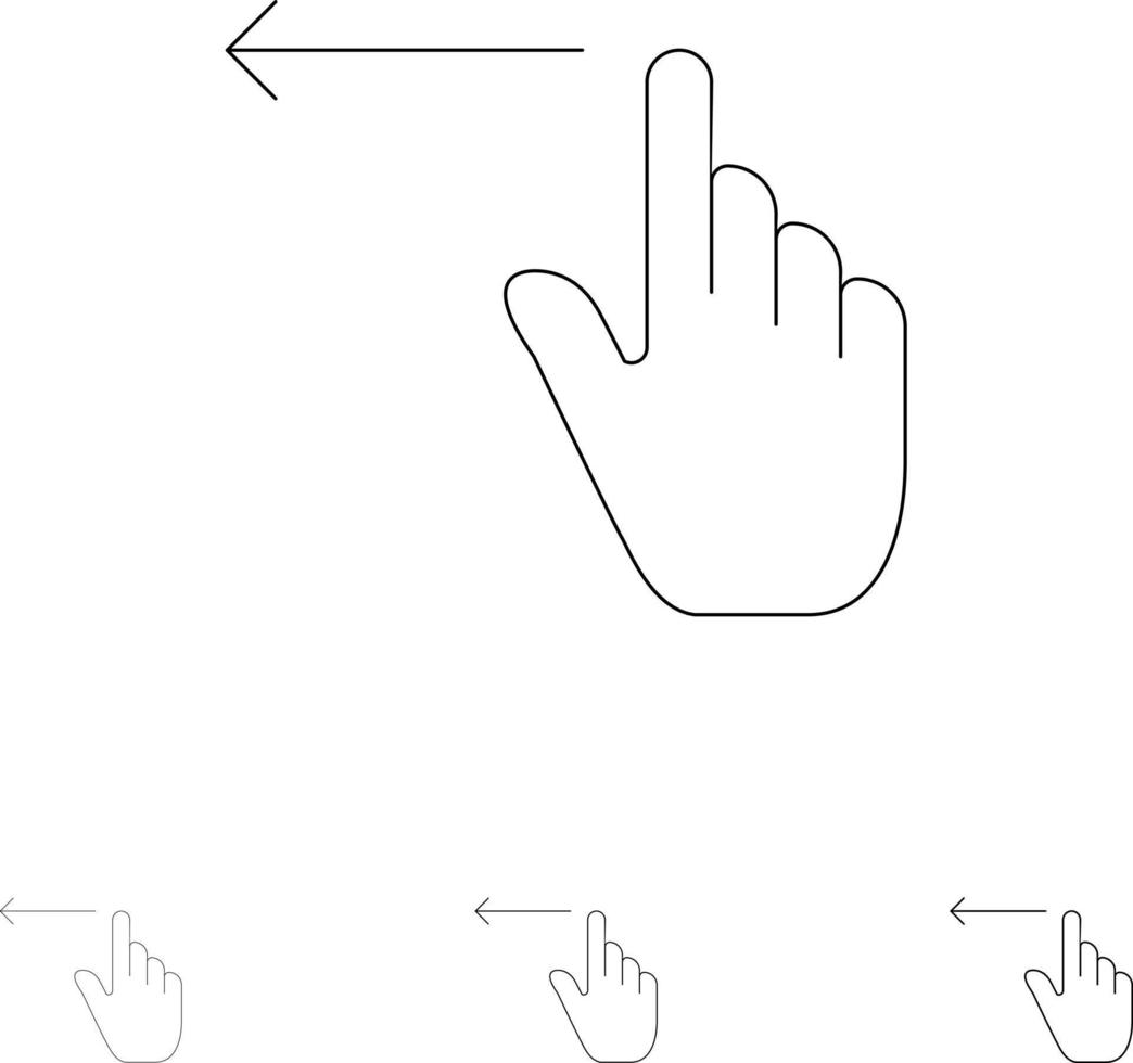 Fingergesten Hand links Fett und dünne schwarze Linie Symbolsatz vektor