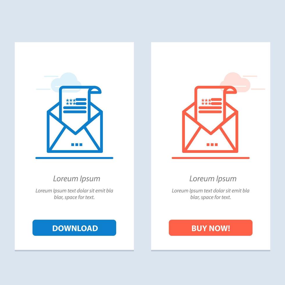 E-Mail-Umschlag, Gruß, Einladung, E-Mail, blau und rot, herunterladen und jetzt kaufen Web-Widget-Kartenvorlage vektor