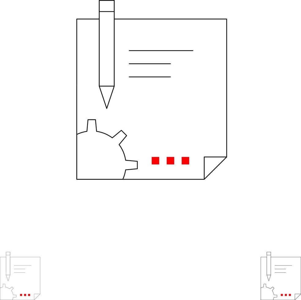 Vertragsdokumentdatei Seite Papierschild Unterzeichnung Fett und dünne schwarze Linie Symbolsatz vektor