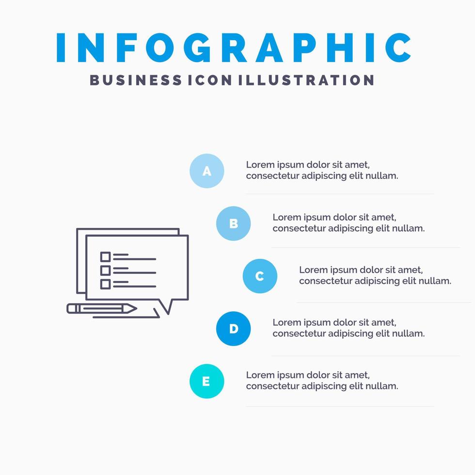 Chat-Sms-Nachricht schreiben Liniensymbol mit 5 Schritten Präsentation Infografiken Hintergrund vektor