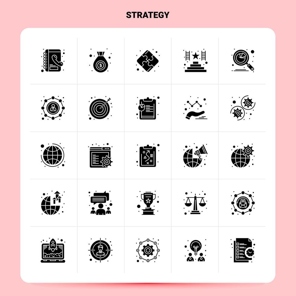 solide 25 Strategie Icon Set Vektor Glyphe Stil Design schwarze Icons Set Web und mobile Geschäftsideen Design Vektor Illustration