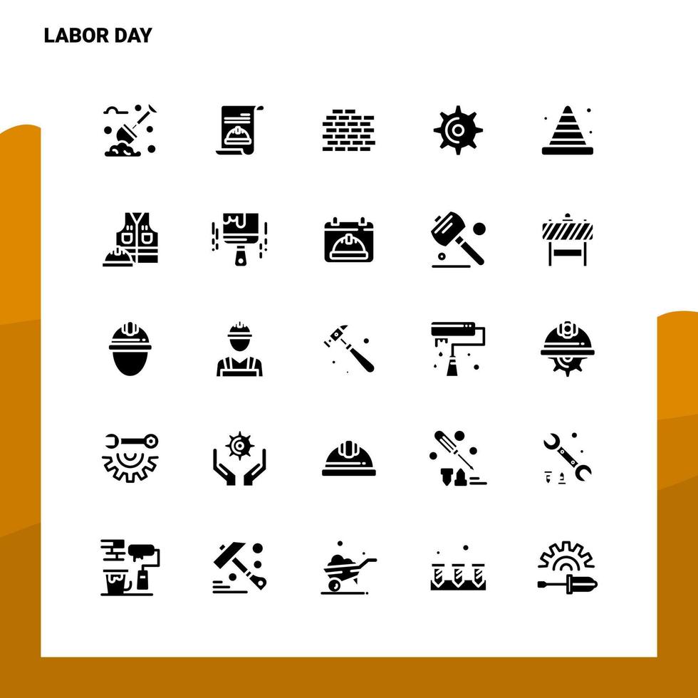 25 Arbeitstag Symbolsatz solide Glyphensymbol Vektor Illustration Vorlage für Web und mobile Ideen für Unternehmen