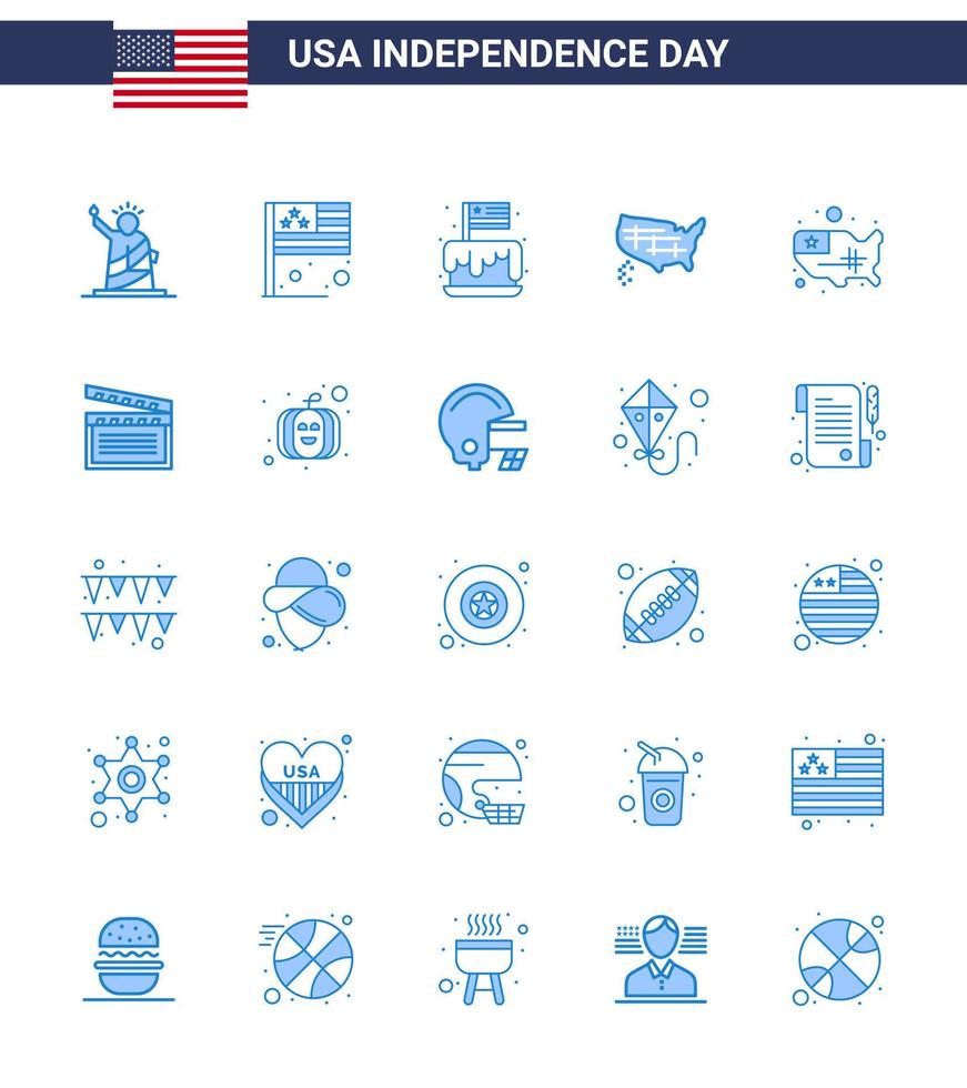 Packung mit 25 kreativen USA-Unabhängigkeitstag-bezogenen Blues der USA-Staaten USA-Karte Party editierbare USA-Tag-Vektordesign-Elemente vektor