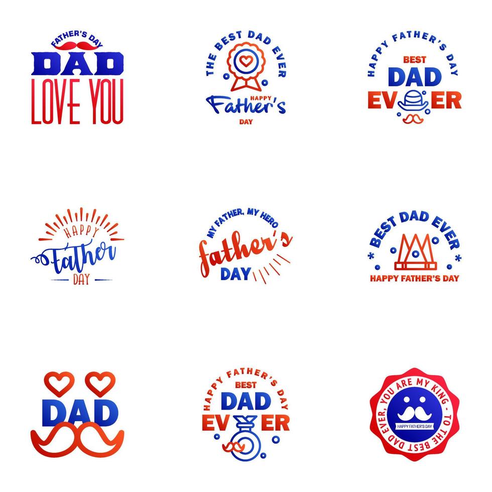 Lycklig fäder dag 9 blå och röd typografi fäder dag bakgrund design fäder dag hälsning kort redigerbar vektor design element