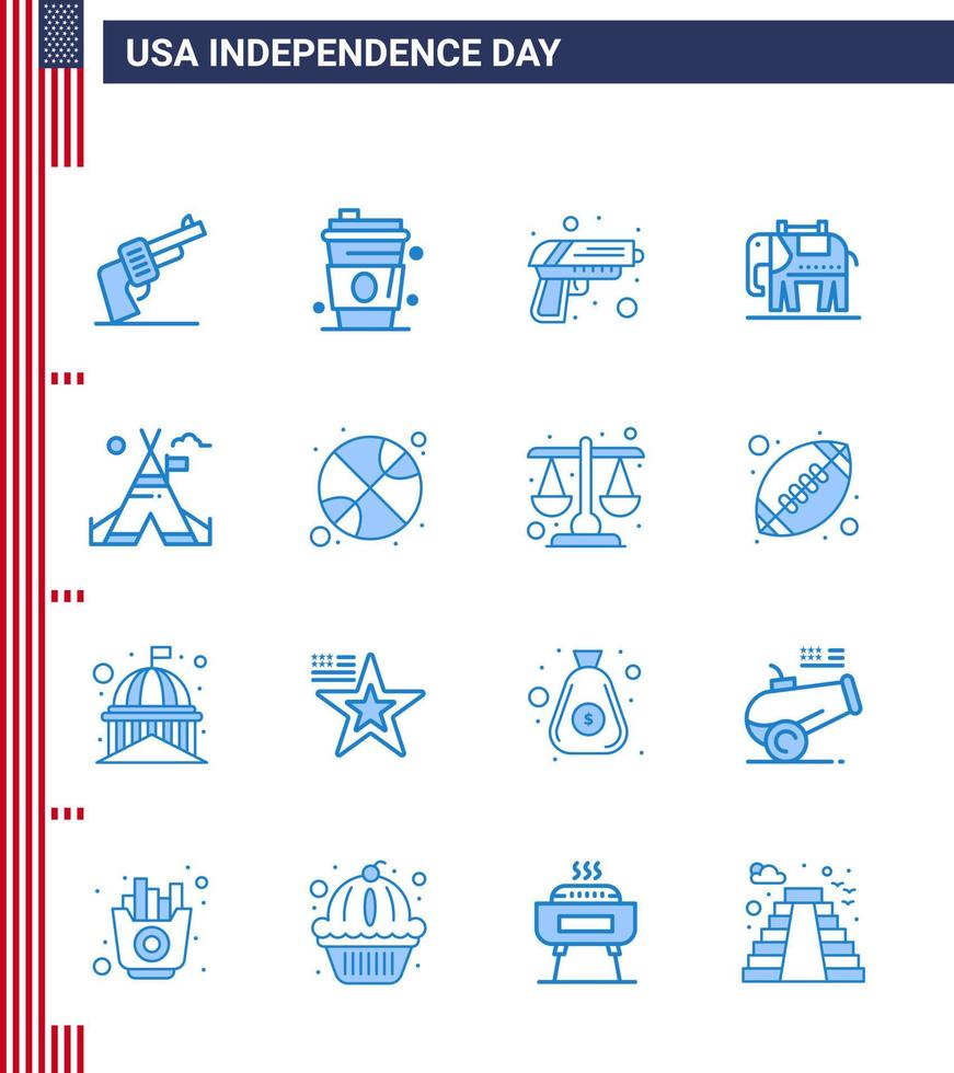 Aktienvektor-Icon-Pack mit amerikanischen Tag 16-Zeilenzeichen und Symbolen für Lagerzelt-freie Waffe USA-Elephent editierbare USA-Tag-Vektordesign-Elemente vektor