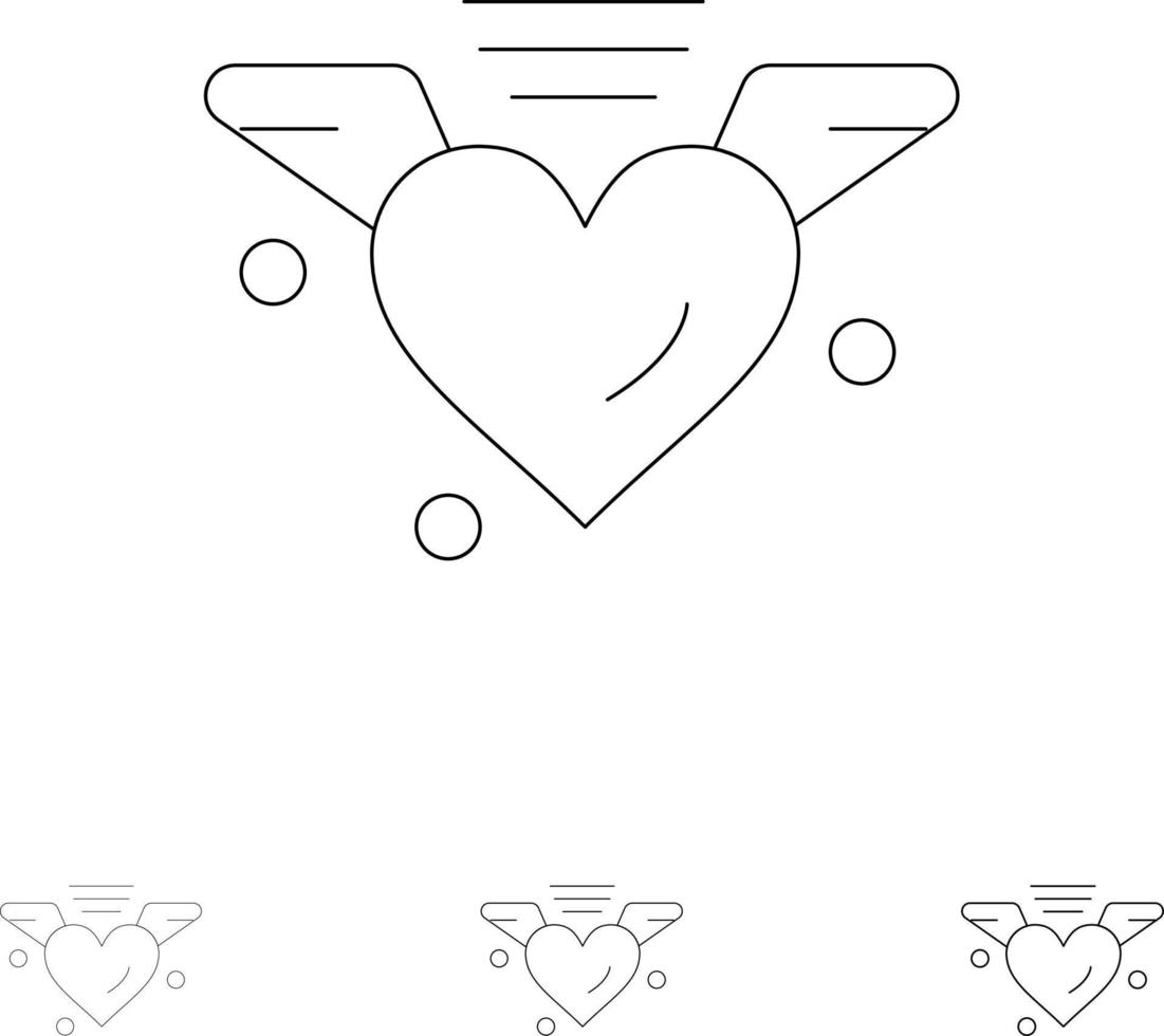 liebevolle Liebe Herz Hochzeit Fett und dünne schwarze Linie Symbolsatz vektor