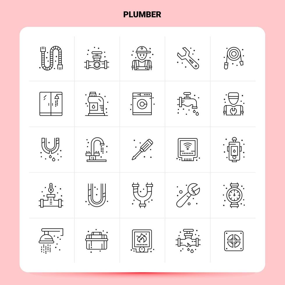 Umriss 25 Klempner Icon Set Vektor Linienstil Design schwarze Icons Set lineare Piktogramm Pack Web und mobile Geschäftsideen Design Vektor Illustration