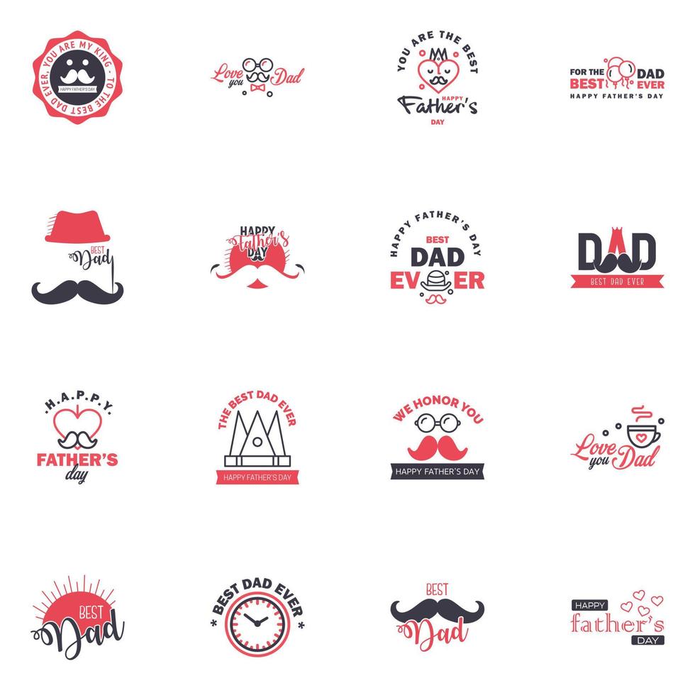 16 schwarze und rosa Happy Fathers Day Design Collection ein Satz von zwölf braun gefärbten Vatertagsdesigns im Vintage-Stil auf hellem Hintergrund editierbare Vektordesign-Elemente vektor