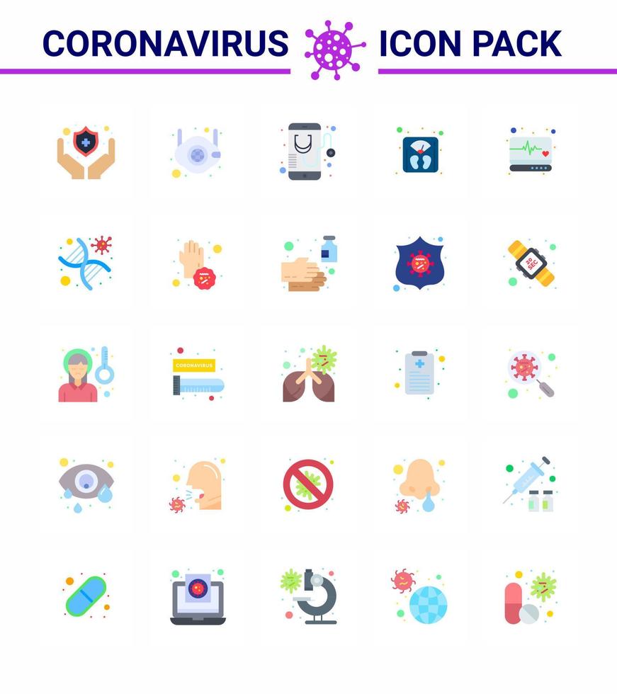 25 Flachfarben-Coronavirus-Covid19-Icon-Pack wie Notfall-Gewichtswaage Online-Viren-Coronavirus 2019nov-Krankheitsvektor-Designelemente vektor