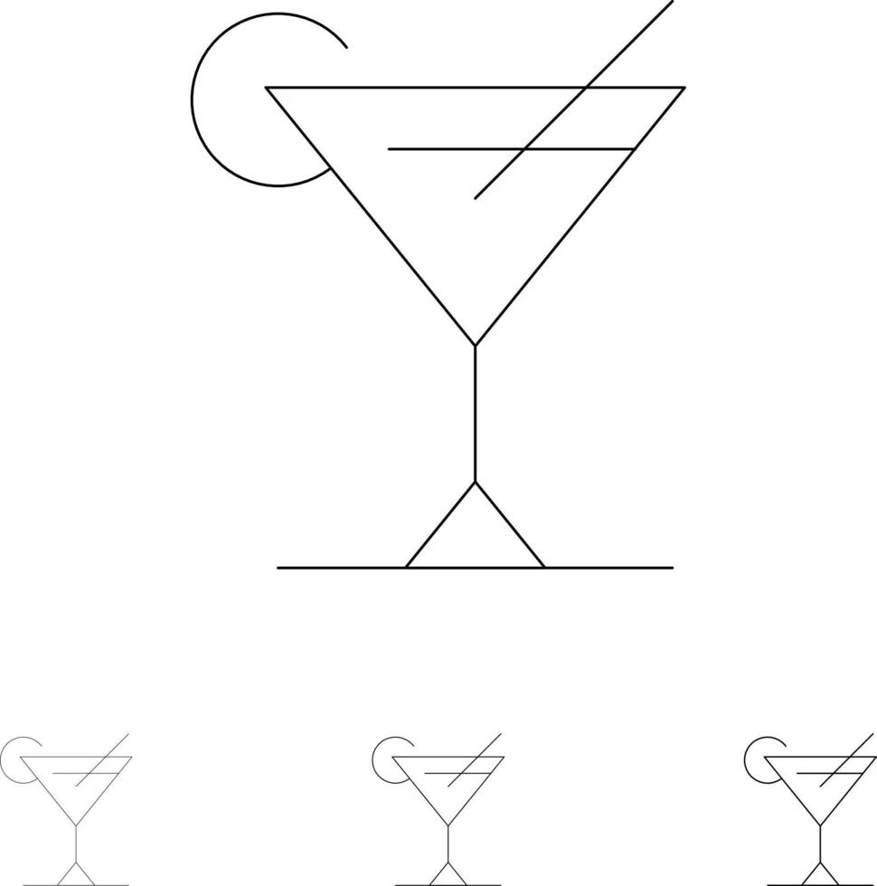 cocktail juice citron- djärv och tunn svart linje ikon uppsättning vektor