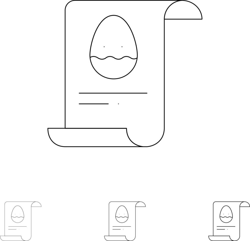fil data påsk ägg djärv och tunn svart linje ikon uppsättning vektor