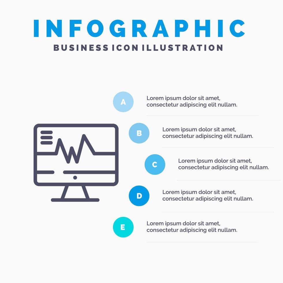 Medizinisches Krankenhaus Herz Herzschlag Liniensymbol mit 5 Schritten Präsentation Infografiken Hintergrund vektor