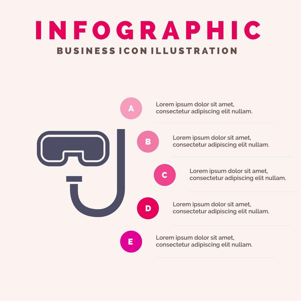 strand glasögon snorkling under vattnet fast ikon infographics 5 steg presentation bakgrund vektor