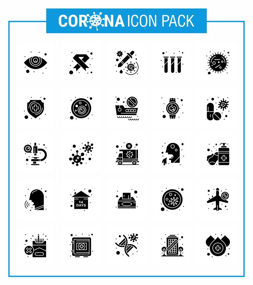 covid19 Corona-Virus-Kontaminationsprävention blaues Symbol 25er-Pack wie Reagenzgläser Laborschild-Experiment-Impfstoff virales Coronavirus 2019nov-Krankheitsvektor-Designelemente vektor