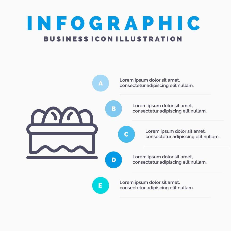 Korb Osterei Liniensymbol mit 5 Schritten Präsentation Infografiken Hintergrund vektor