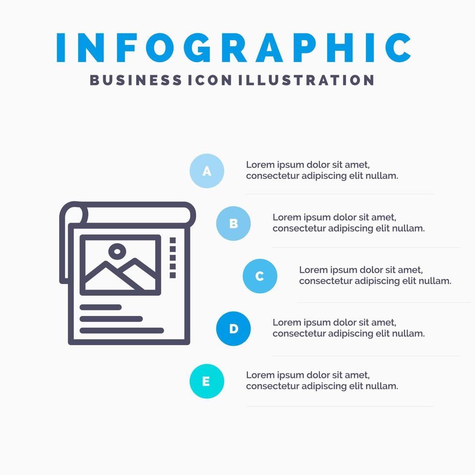 tapet affisch broschyr blå infographics mall 5 steg vektor linje ikon mall