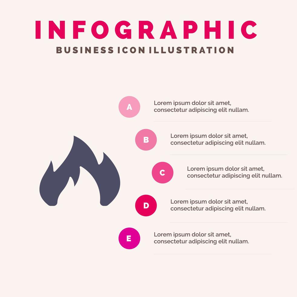 brand uppvärmning öppen spis gnista fast ikon infographics 5 steg presentation bakgrund vektor