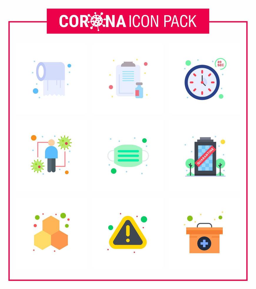 9 flache Farbe Coronavirus covid19 Icon Pack wie virale Humanmedizin-Host-Timer virales Coronavirus 2019nov-Krankheitsvektor-Designelemente vektor