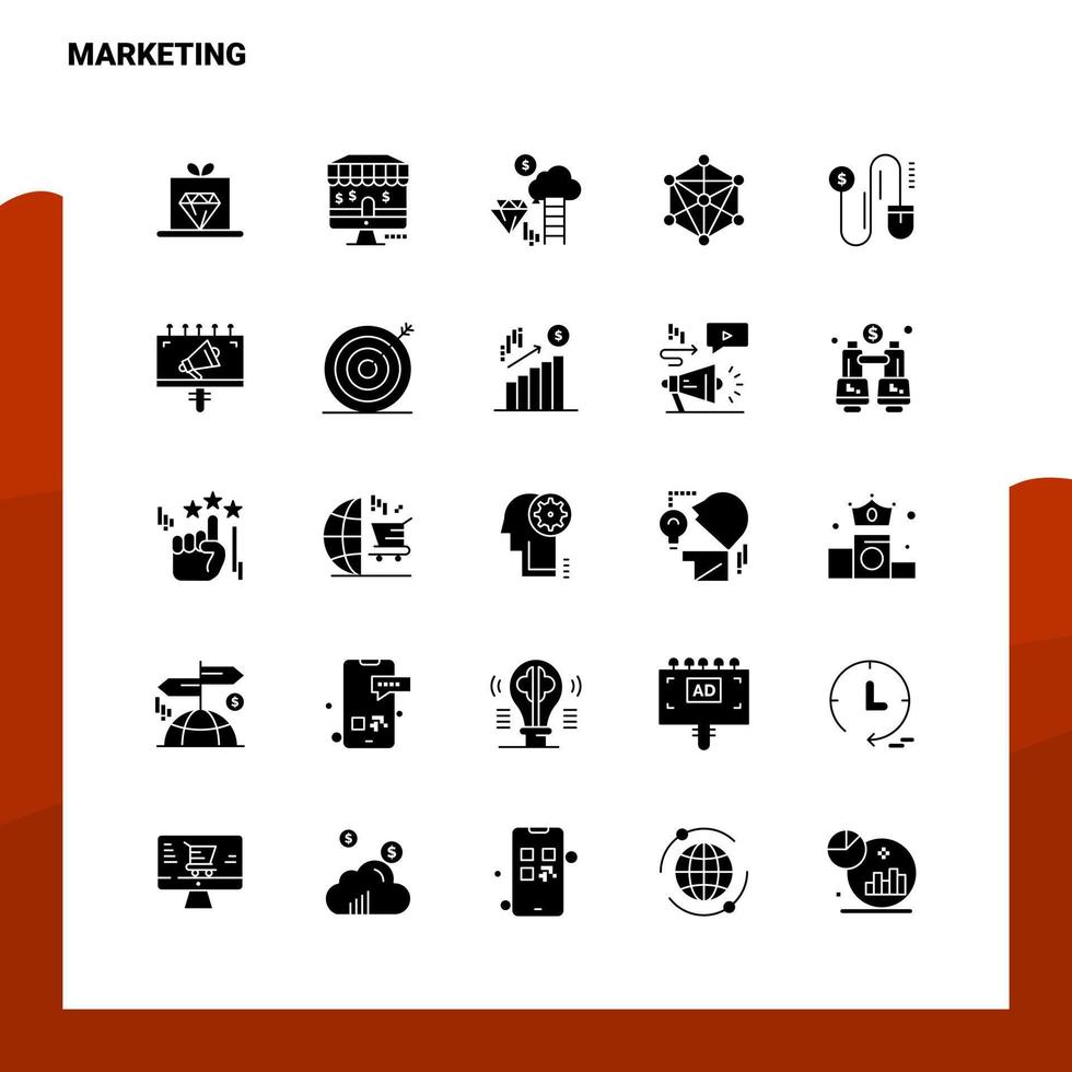 25 marknadsföring ikon uppsättning fast glyf ikon vektor illustration mall för webb och mobil idéer för företag företag