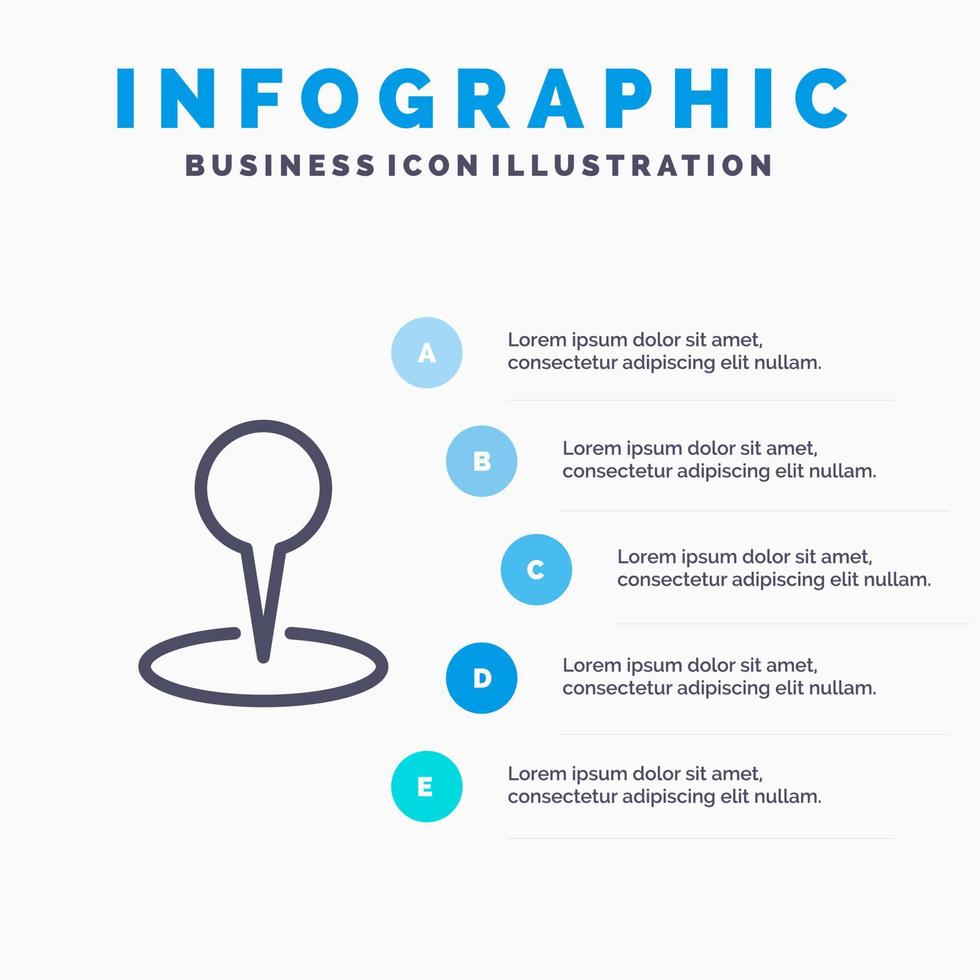 plats Karta markör stift linje ikon med 5 steg presentation infographics bakgrund vektor