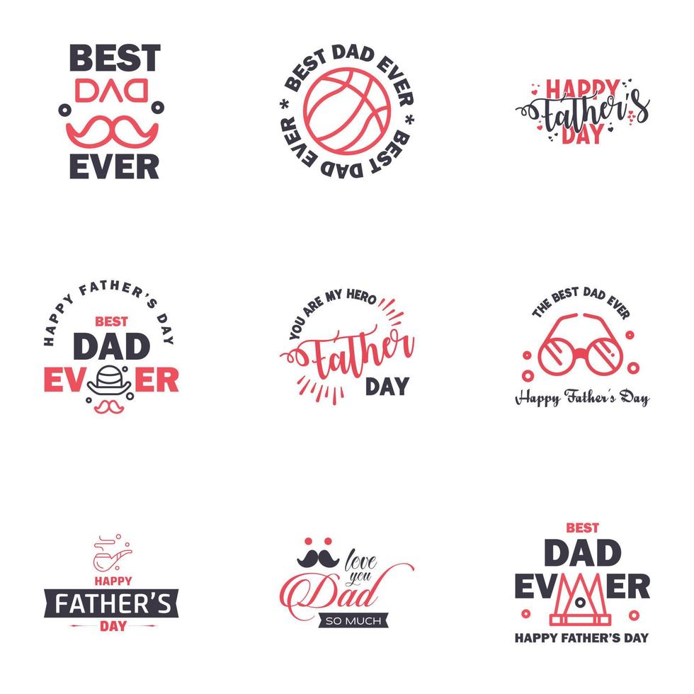 Lycklig fäder dag uppsättning 9 svart och rosa vektor typografi årgång text för fäder dag hälsning kort banderoller tshirt design du är de bäst pappa redigerbar vektor design element