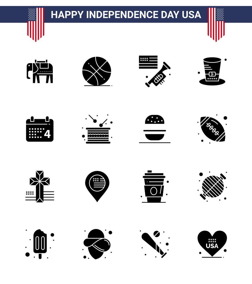 16 kreativ USA ikoner modern oberoende tecken och 4:e juli symboler av datum kalander högtalare USA hatt redigerbar USA dag vektor design element