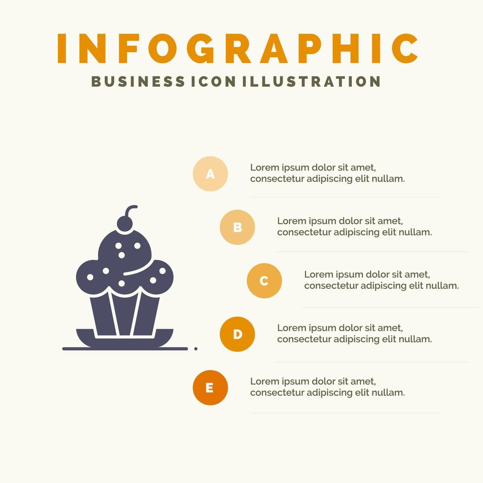 kaka efterrätt muffin ljuv tacksägelse fast ikon infographics 5 steg presentation bakgrund vektor