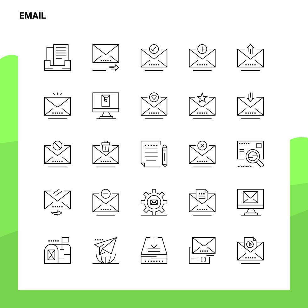 uppsättning av e-post linje ikon uppsättning 25 ikoner vektor minimalism stil design svart ikoner uppsättning linjär piktogram packa