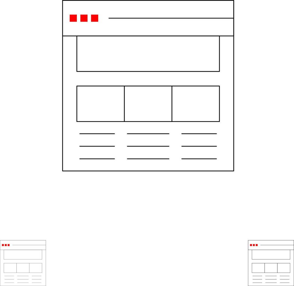 website seitenschnittstelle web online fetter und dünner schwarzer liniensymbolsatz vektor